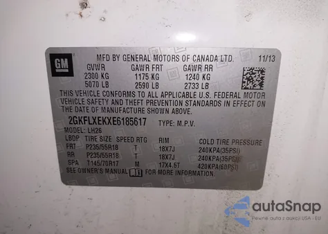 2014 GMC Terrain Slt-1 z USA, uszkodzony, nr VIN 2GKFLXEKXE6185617